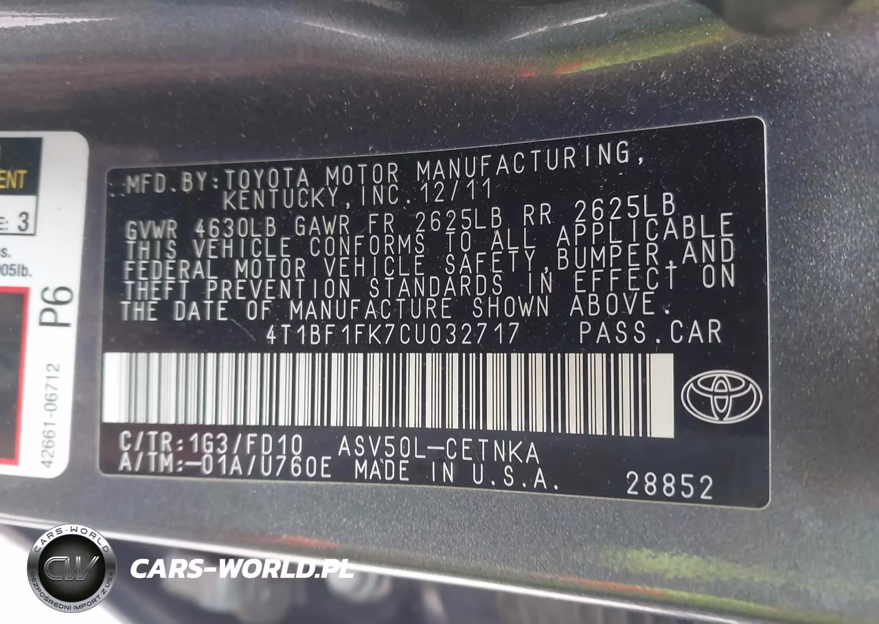 2012 Toyota Camry Le VIN:4T1BF1FK7CU032717 - 9