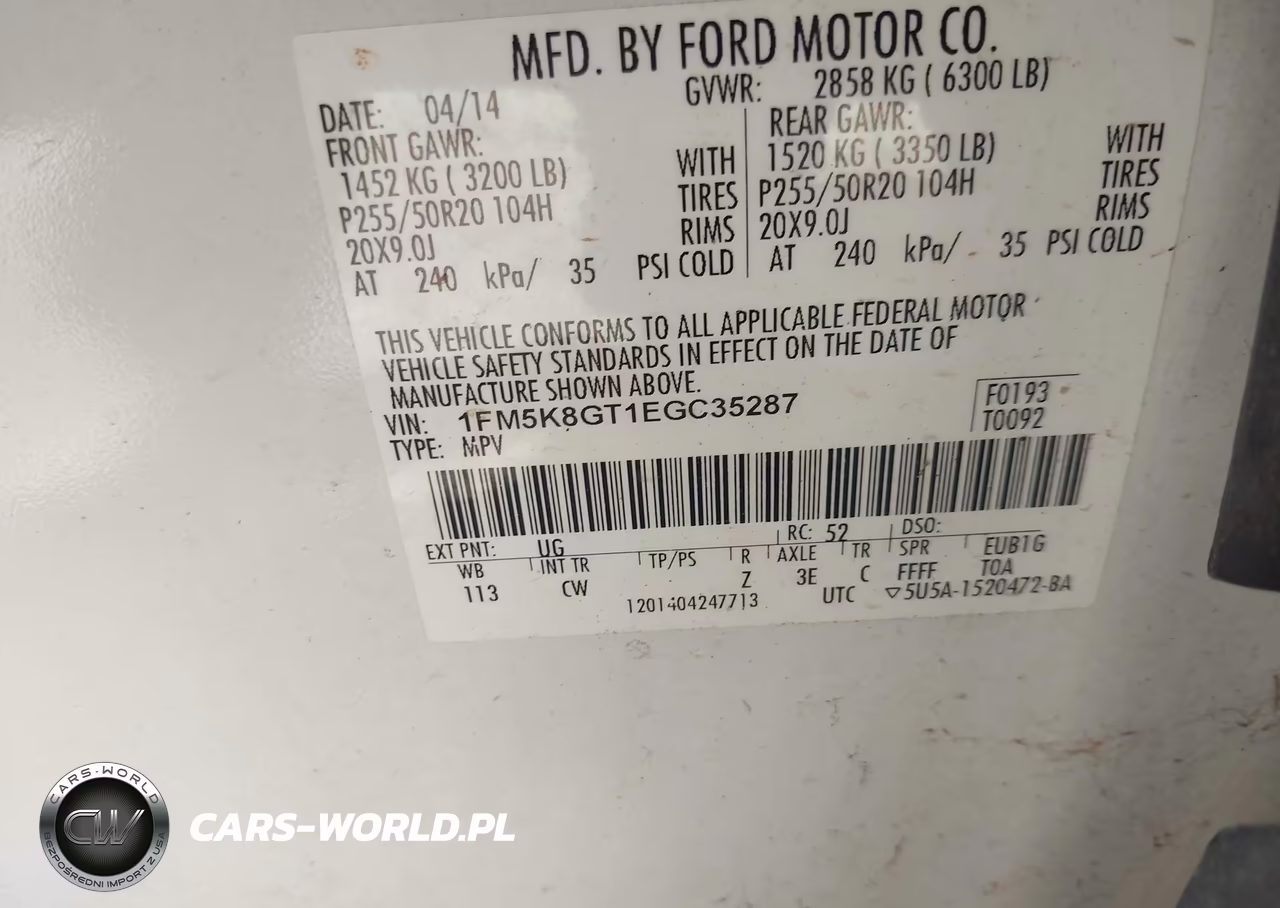 2014 Ford Explorer Sport VIN:1FM5K8GT1EGC35287 - 9
