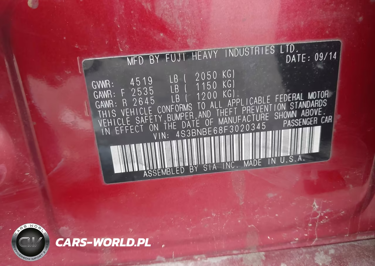 2015 Subaru Legacy 2.5I Premium VIN:4S3BNBE68F3020345 - 9