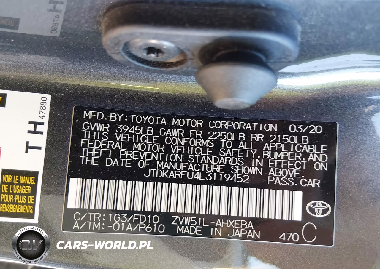 2020 Toyota Prius Le VIN:JTDKARFU4L3119452 - 9