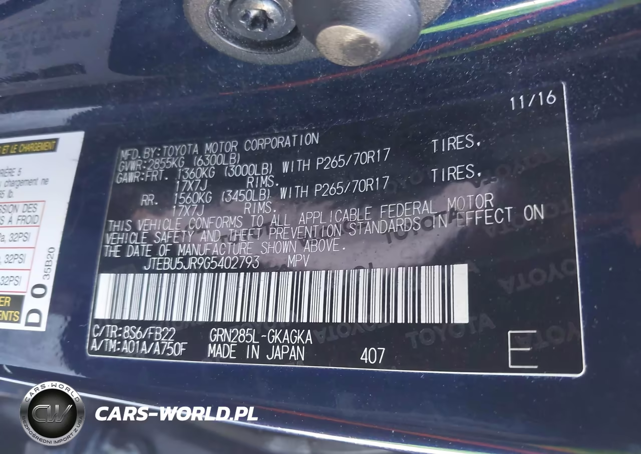 2016 Toyota 4Runner Sr5 VIN:JTEBU5JR9G5402793 - 9