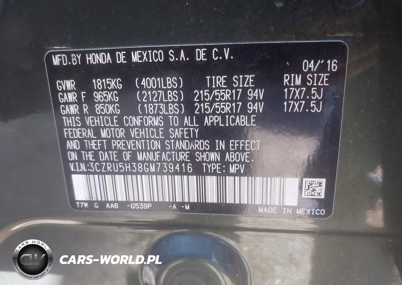 2016 Honda Hr-V Lx VIN:3CZRU5H38GM739416 - 9