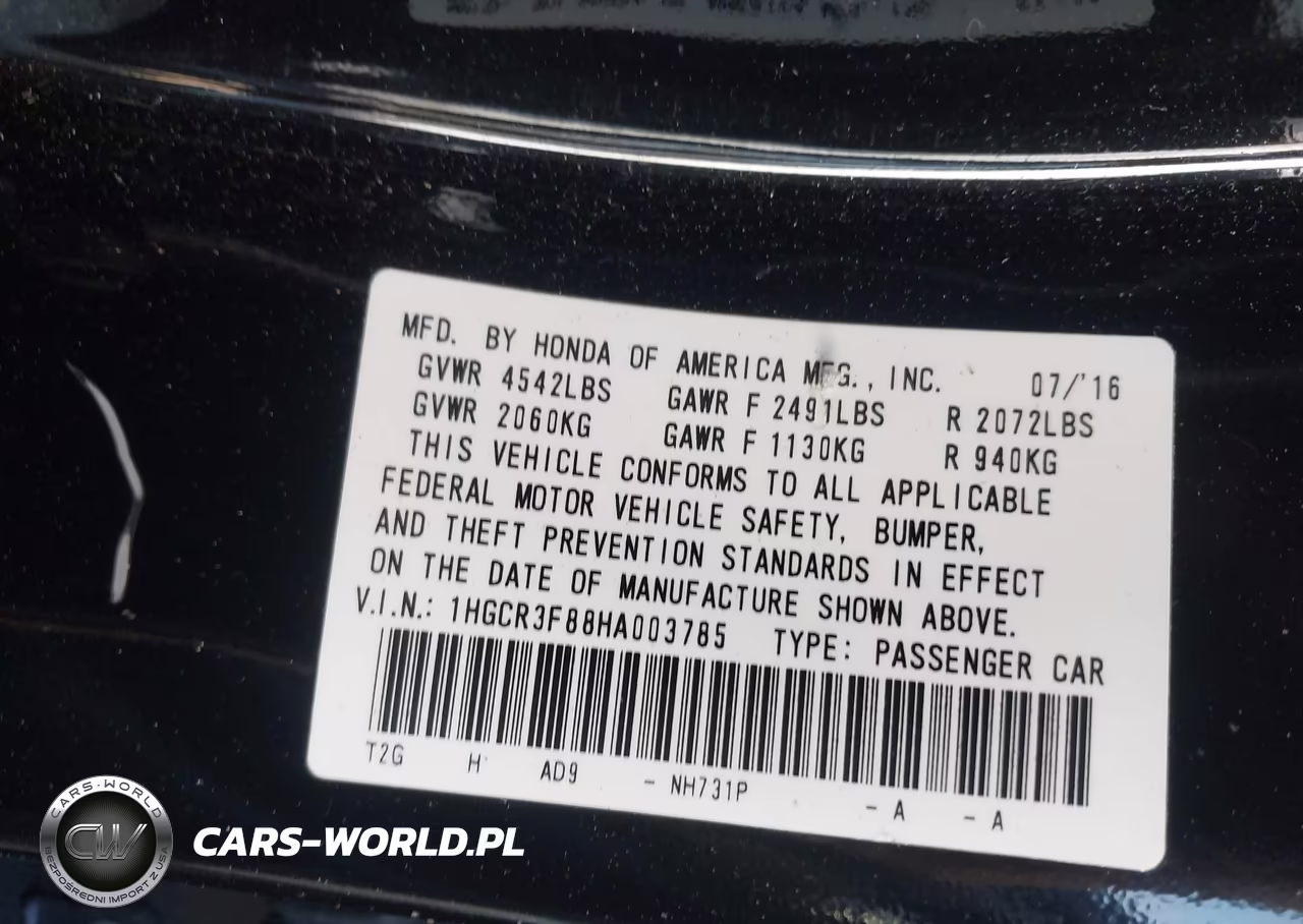 2017 Honda Accord Ex-L V6 VIN:1HGCR3F88HA003785 - 9