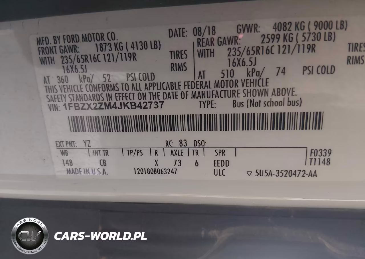 2018 Ford Transit-350 Xl VIN:1FBZX2ZM4JKB42737 - 9
