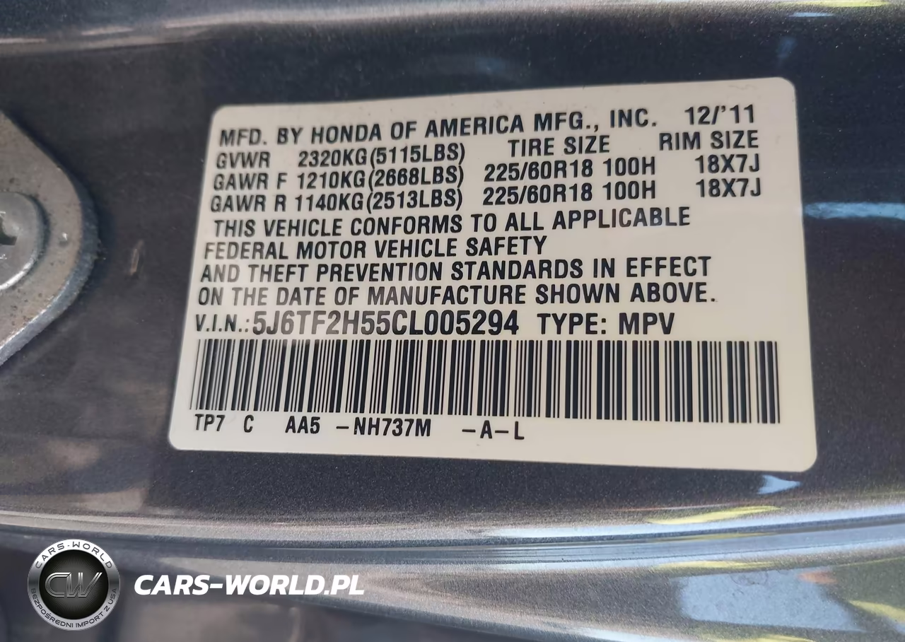 2012 Honda Crosstour Ex-L VIN:5J6TF2H55CL005294 - 9