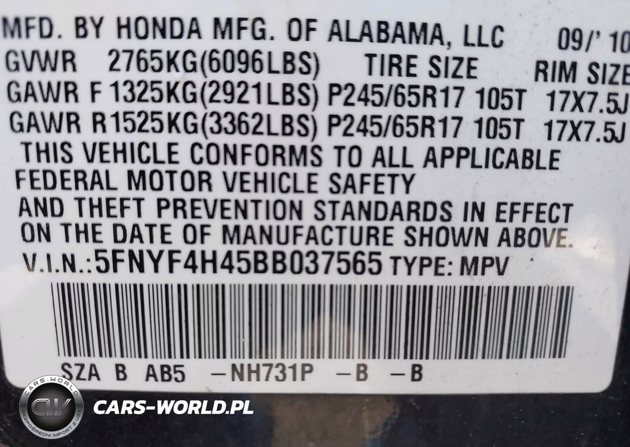 2011 Honda Pilot Ex VIN:5FNYF4H45BB037565 - 9