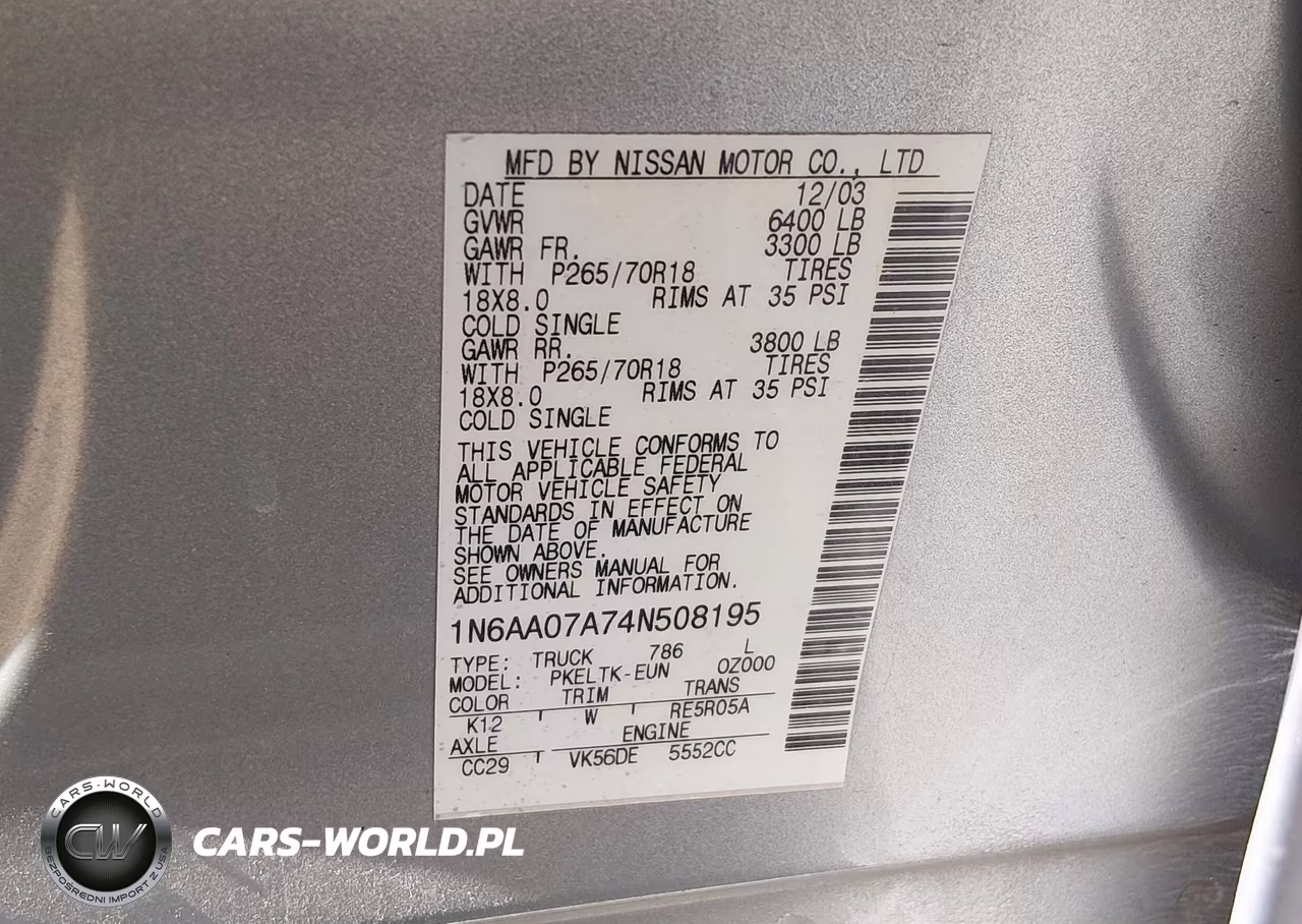 2004 Nissan Titan Se VIN:1N6AA07A74N508195 - 9
