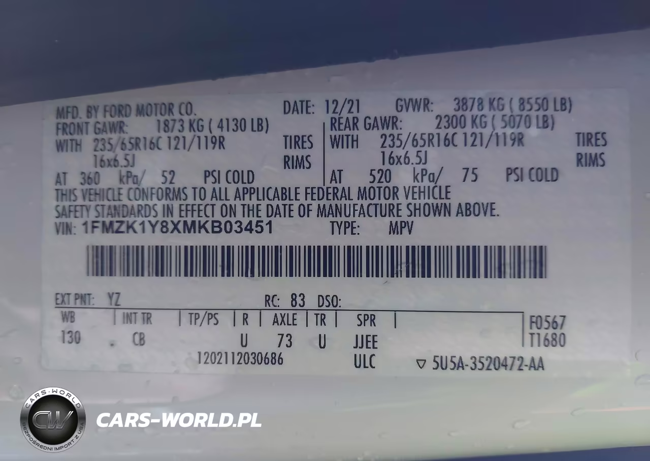 2021 Ford Transit-150 Passenger Van Xl VIN:1FMZK1Y8XMKB03451 - 9