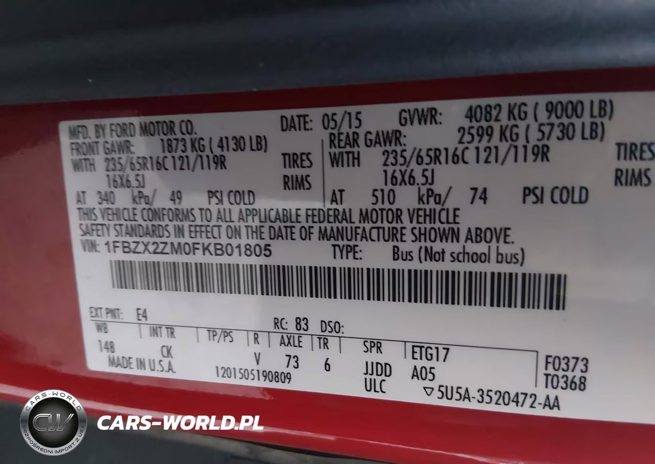 2015 Ford Transit-350 Xlt VIN:1FBZX2ZM0FKB01805 - 9