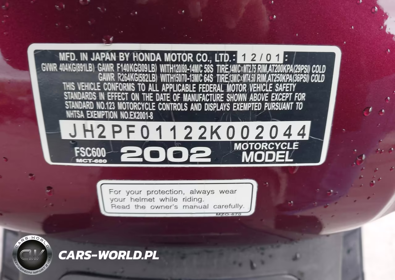 2002 Honda Fsc600 VIN:JH2PF01122K002044 - 10