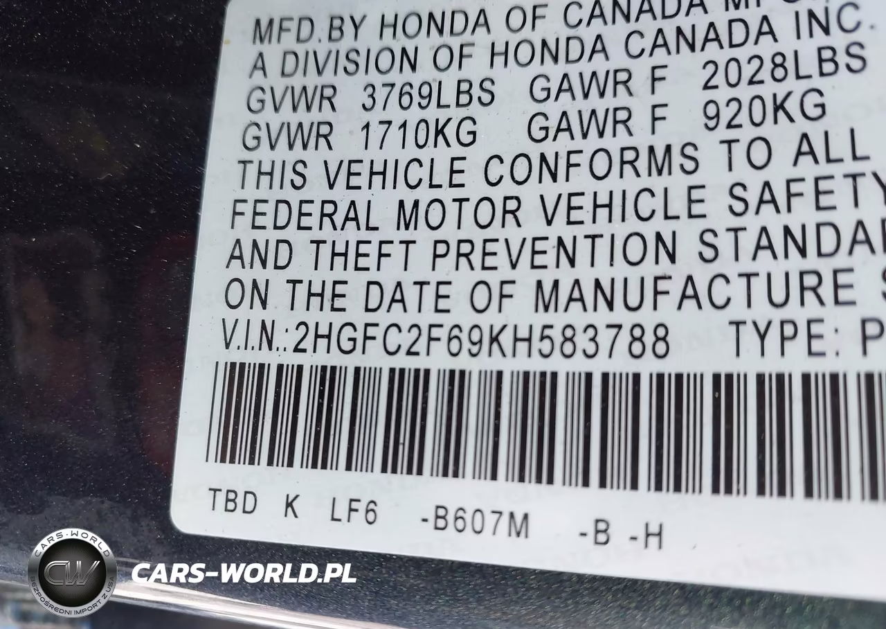 2019 Honda Civic Lx VIN:2HGFC2F69KH583788 - 9