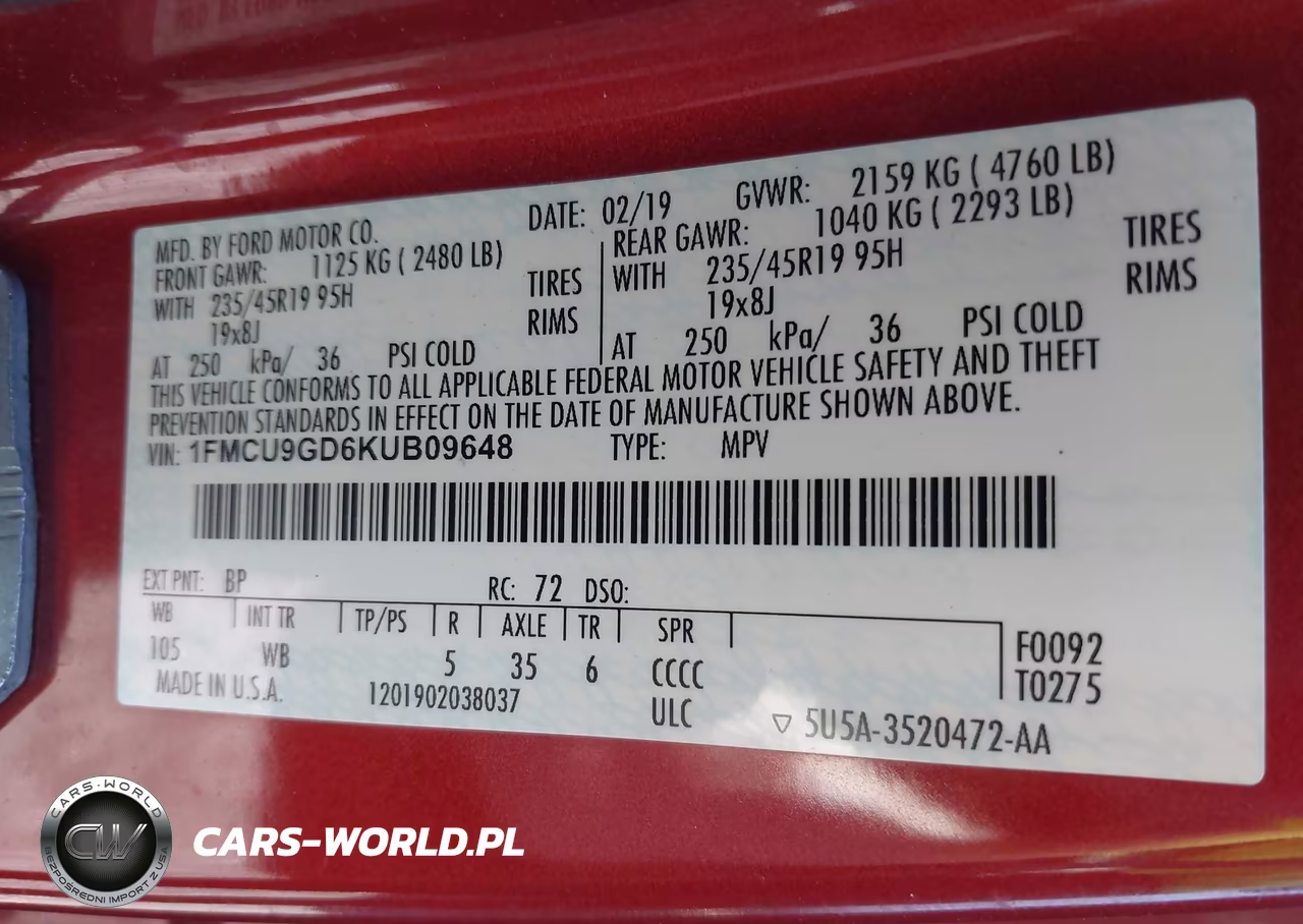 2019 Ford Escape Se VIN:1FMCU9GD6KUB09648 - 9