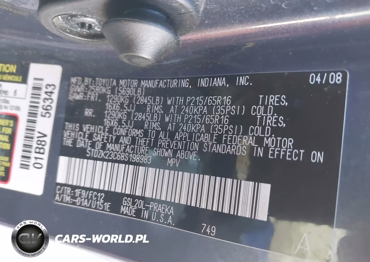 2008 Toyota Sienna Le VIN:5TDZK23C68S198983 - 9