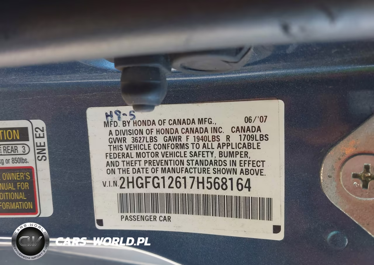 2007 Honda Civic Lx VIN:2HGFG12617H568164 - 9