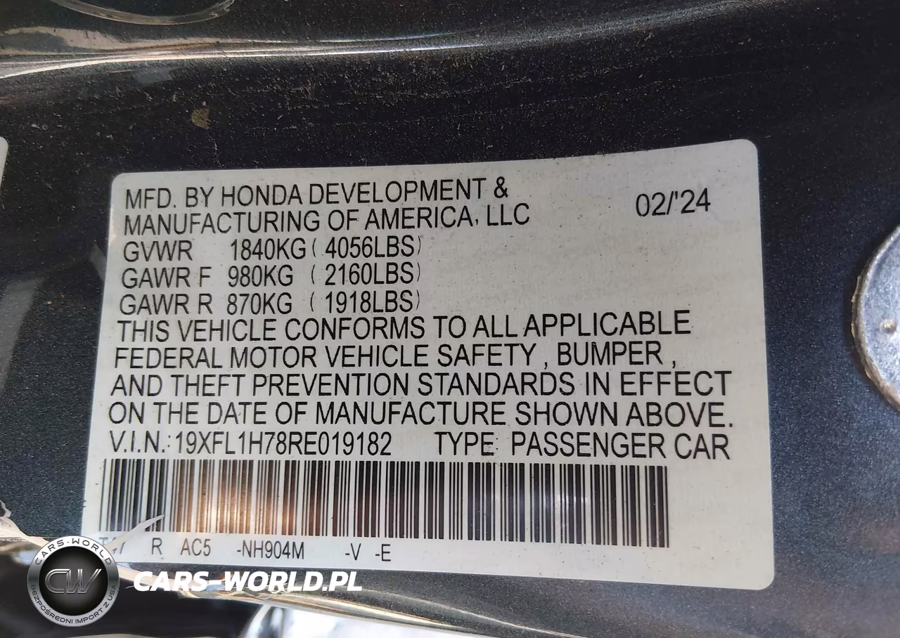 2024 Honda Civic Ex-L VIN:19XFL1H78RE019182 - 9
