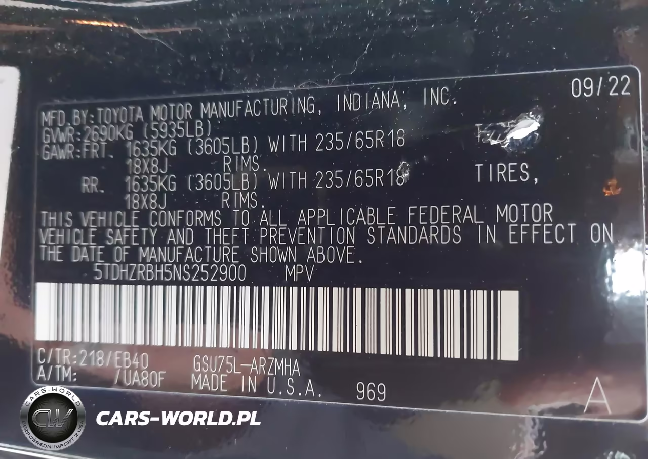 2022 Toyota Highlander Xle VIN:5TDHZRBH5NS252900 - 9