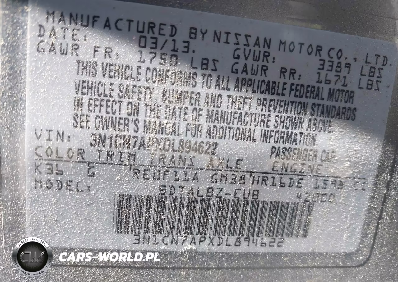 2013 Nissan Versa 1.6 Sv VIN:3N1CN7APXDL894622 - 9