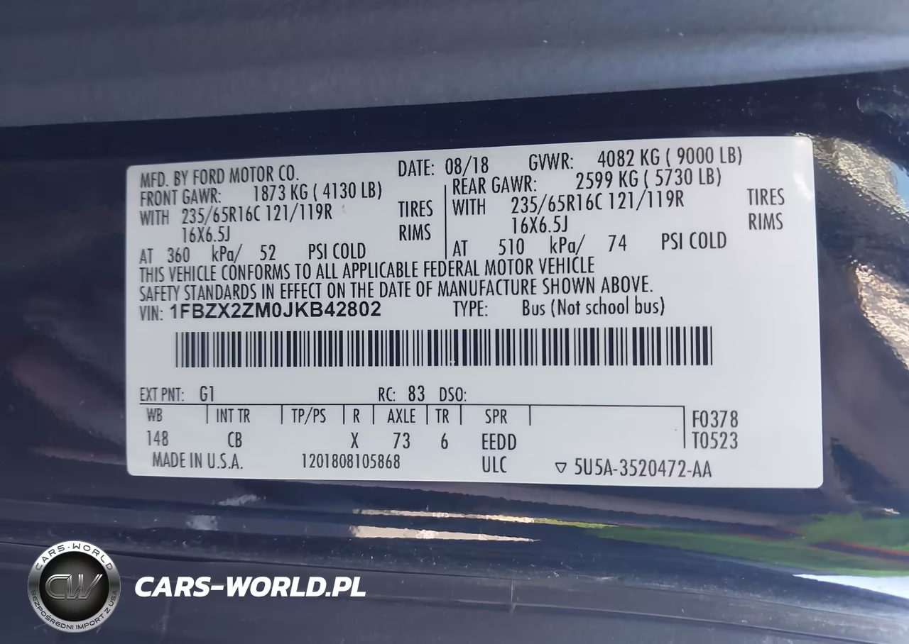 2018 Ford Transit-350 Xl VIN:1FBZX2ZM0JKB42802 - 9