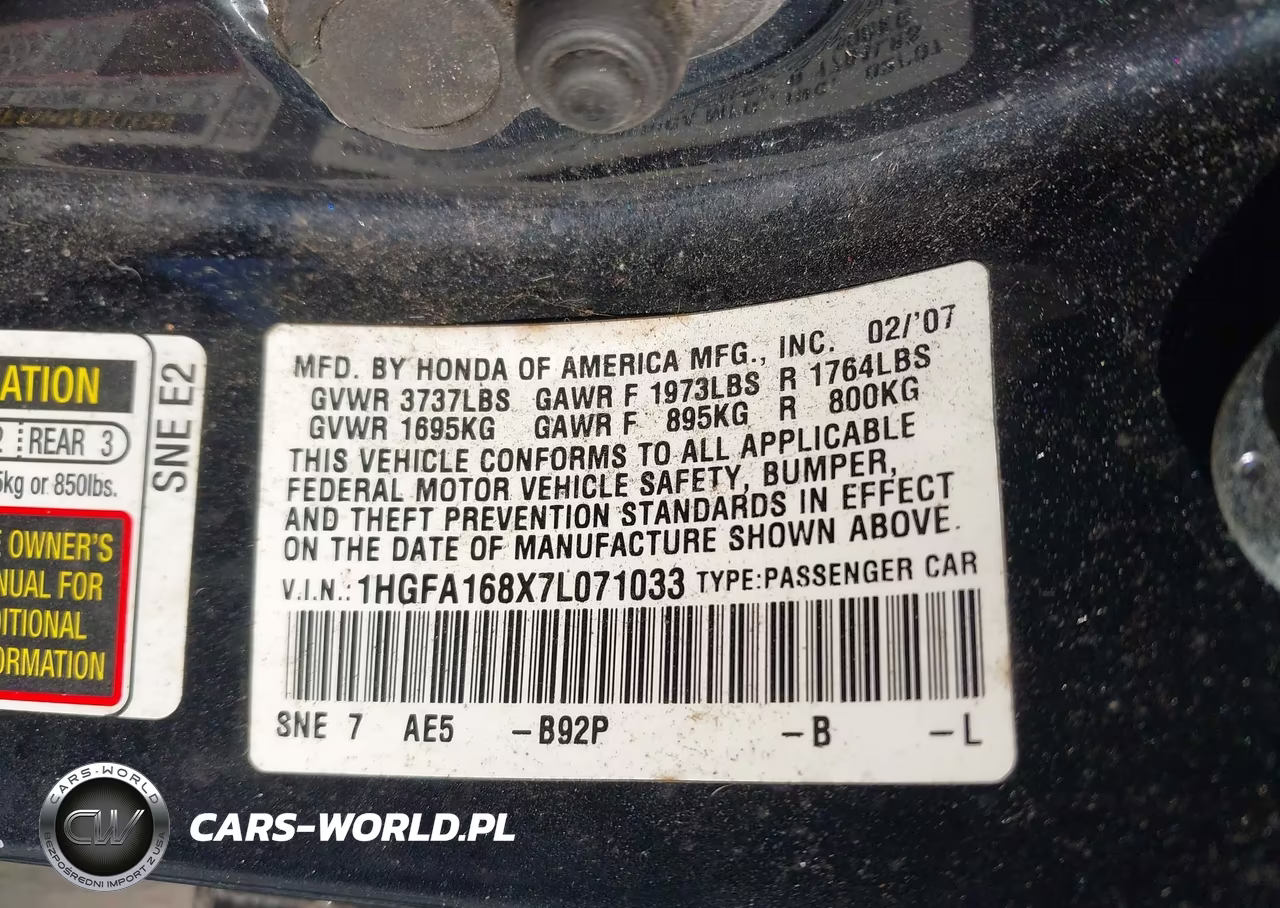 2007 Honda Civic Ex VIN:1HGFA168X7L071033 - 9