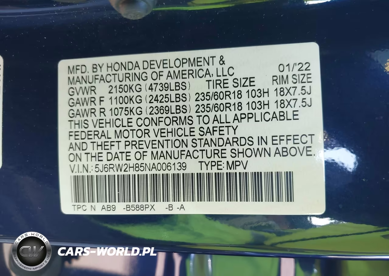 2022 Honda Cr-V Awd Ex-L VIN:5J6RW2H85NA006139 - 9