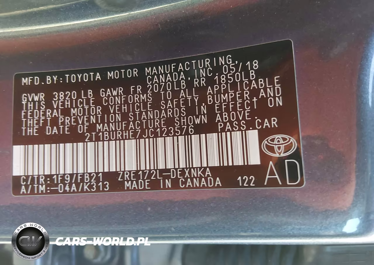2018 Toyota Corolla Le VIN:2T1BURHE7JC123576 - 9