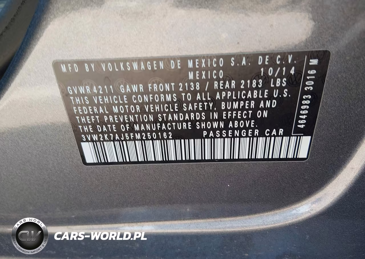 2015 Volkswagen Jetta 2.0L S VIN:3VW2K7AJ5FM250162 - 9