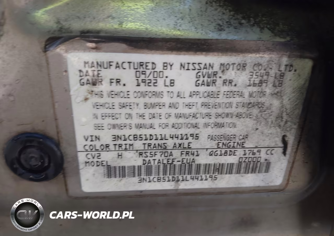2001 Nissan Sentra Gxe VIN:3N1CB51D11L441195 - 9