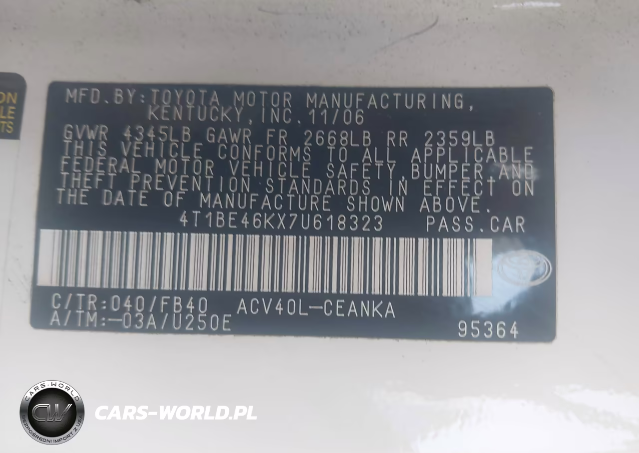 2007 Toyota Camry Le VIN:4T1BE46KX7U618323 - 9