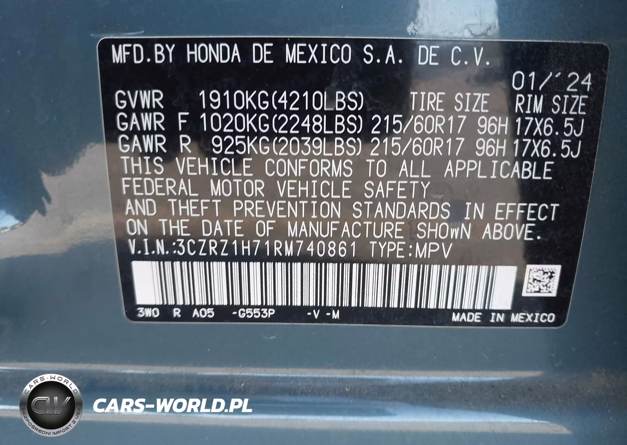 2024 Honda Hr-V 2Wd Ex-L-2Wd Ex-L W-O Bsi VIN:3CZRZ1H71RM740861 - 9