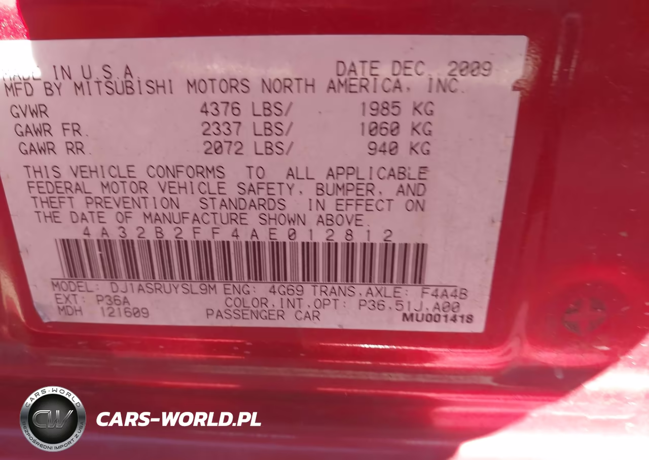 2010 Mitsubishi Galant Fe VIN:4A32B2FF4AE012812 - 9