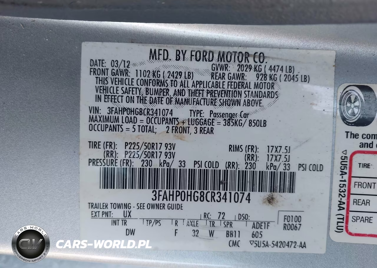 2012 Ford Fusion Se VIN:3FAHP0HG8CR341074 - 9