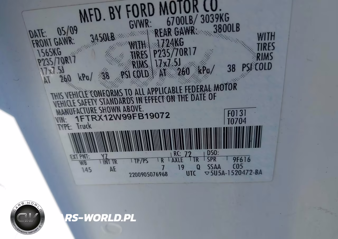 2009 Ford F-150 Stx-Xl VIN:1FTRX12W99FB19072 - 9