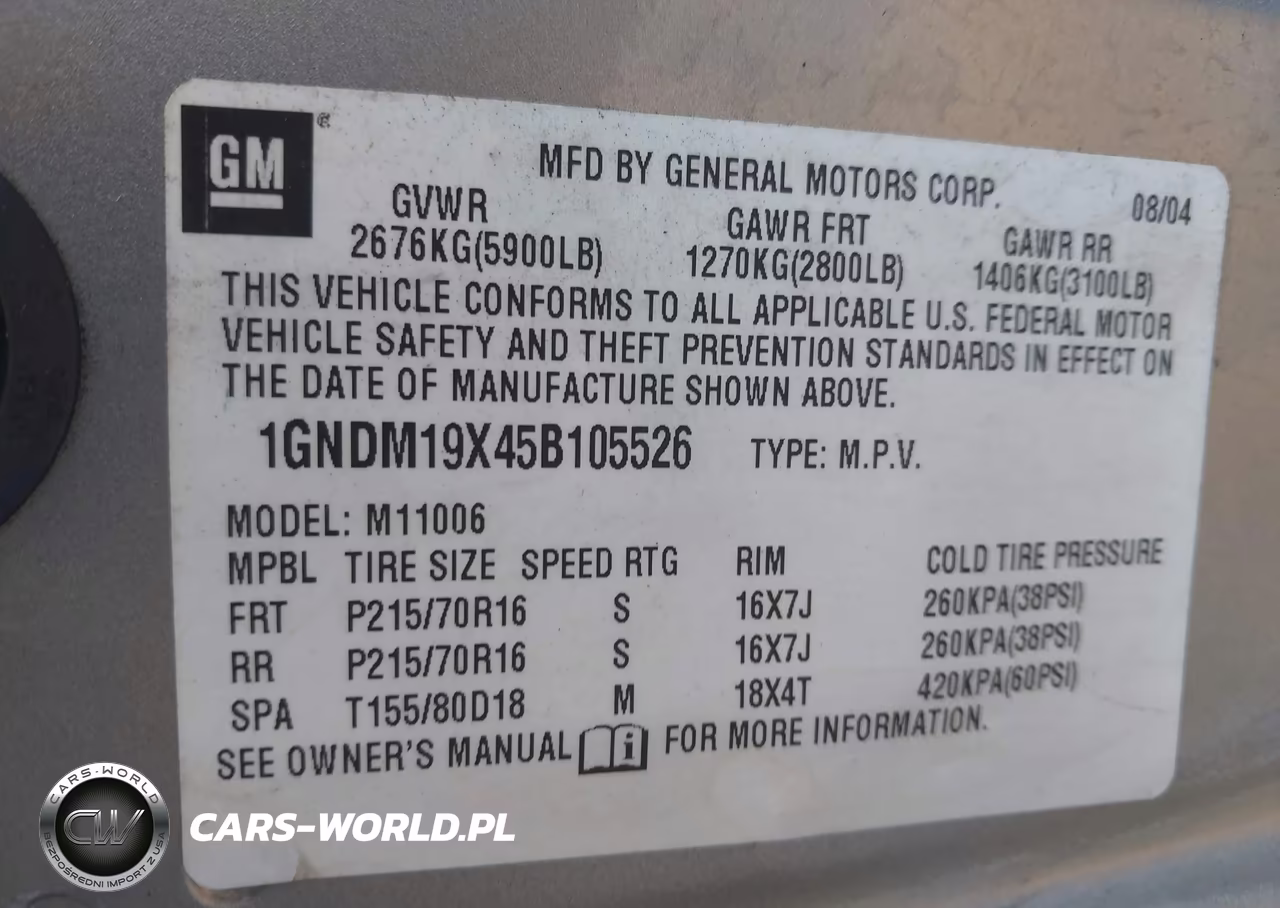 2005 Chevrolet Astro VIN:1GNDM19X45B105526 - 9