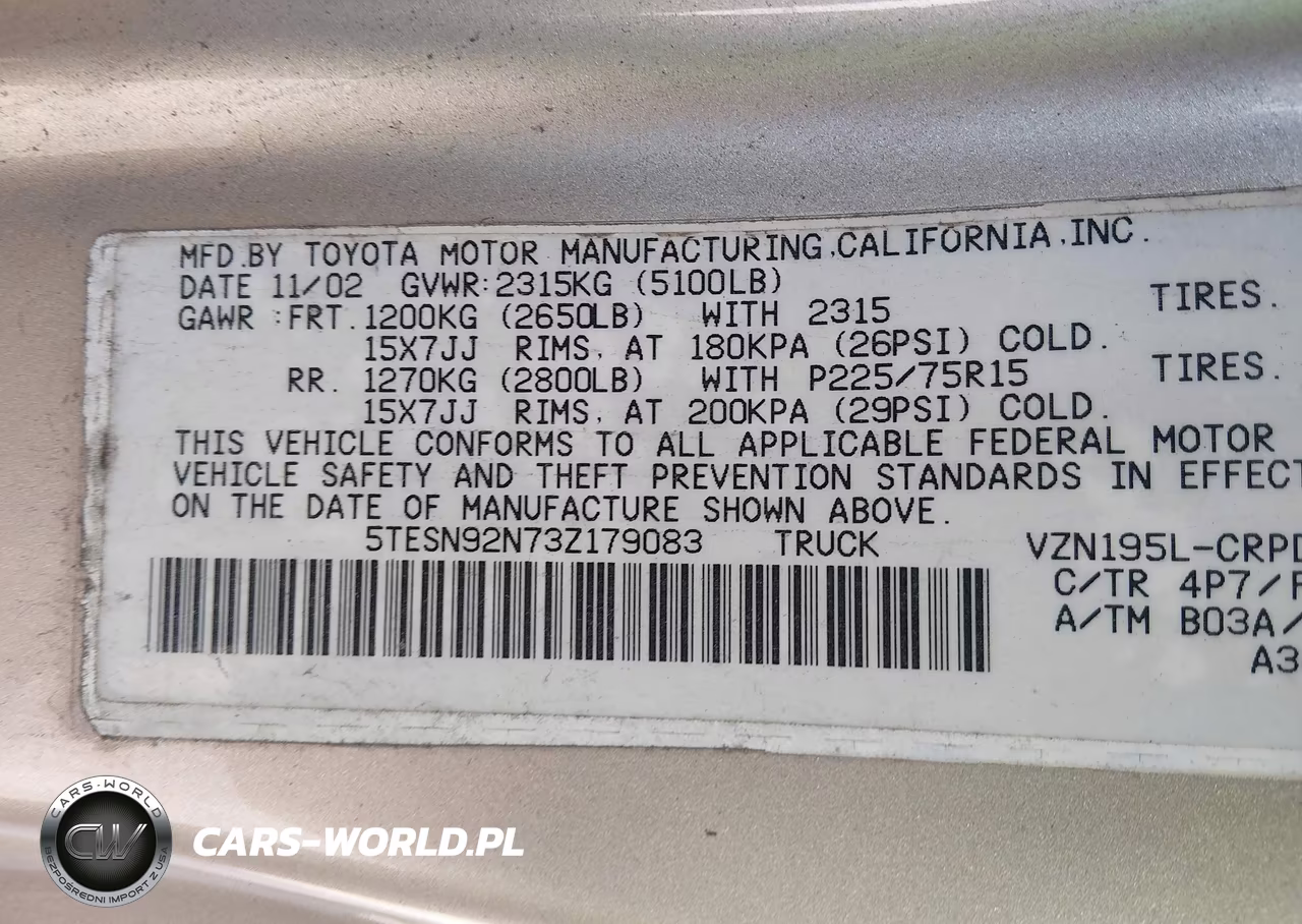2003 Toyota Tacoma Prerunner V6 VIN:5TESN92N73Z179083 - 9