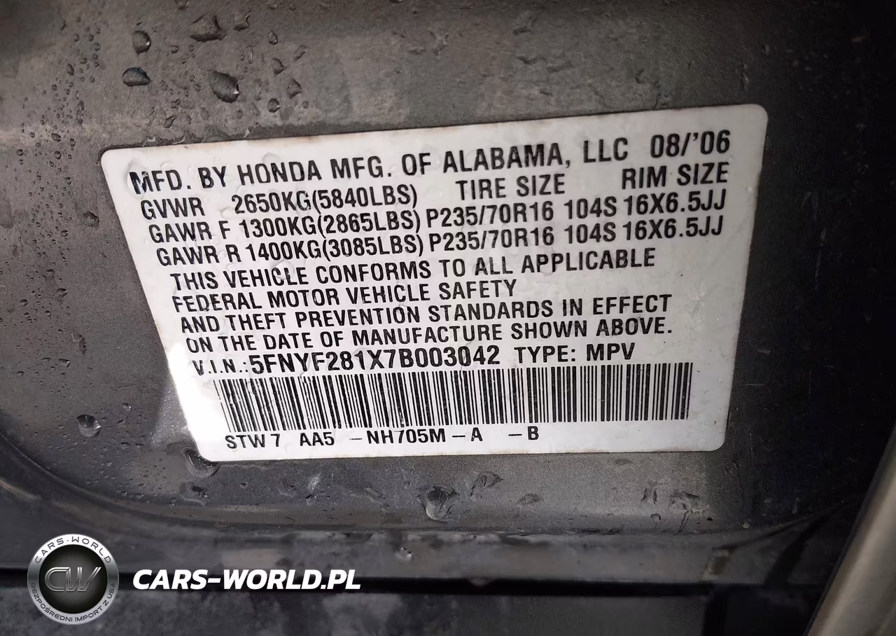2007 Honda Pilot Lx VIN:5FNYF281X7B003042 - 9