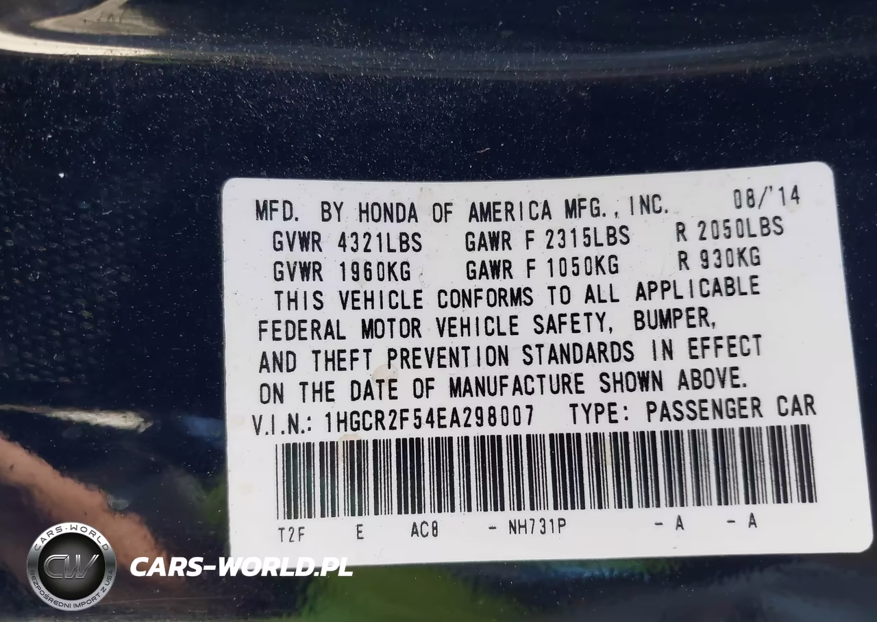 2014 Honda Accord Sport VIN:1HGCR2F54EA298007 - 9