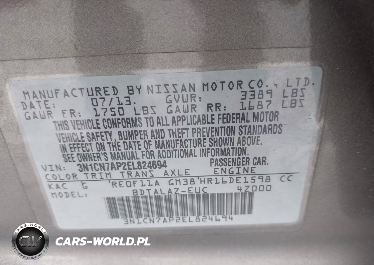 2014 Nissan Versa 1.6 S+ VIN:3N1CN7AP2EL824694 - 9