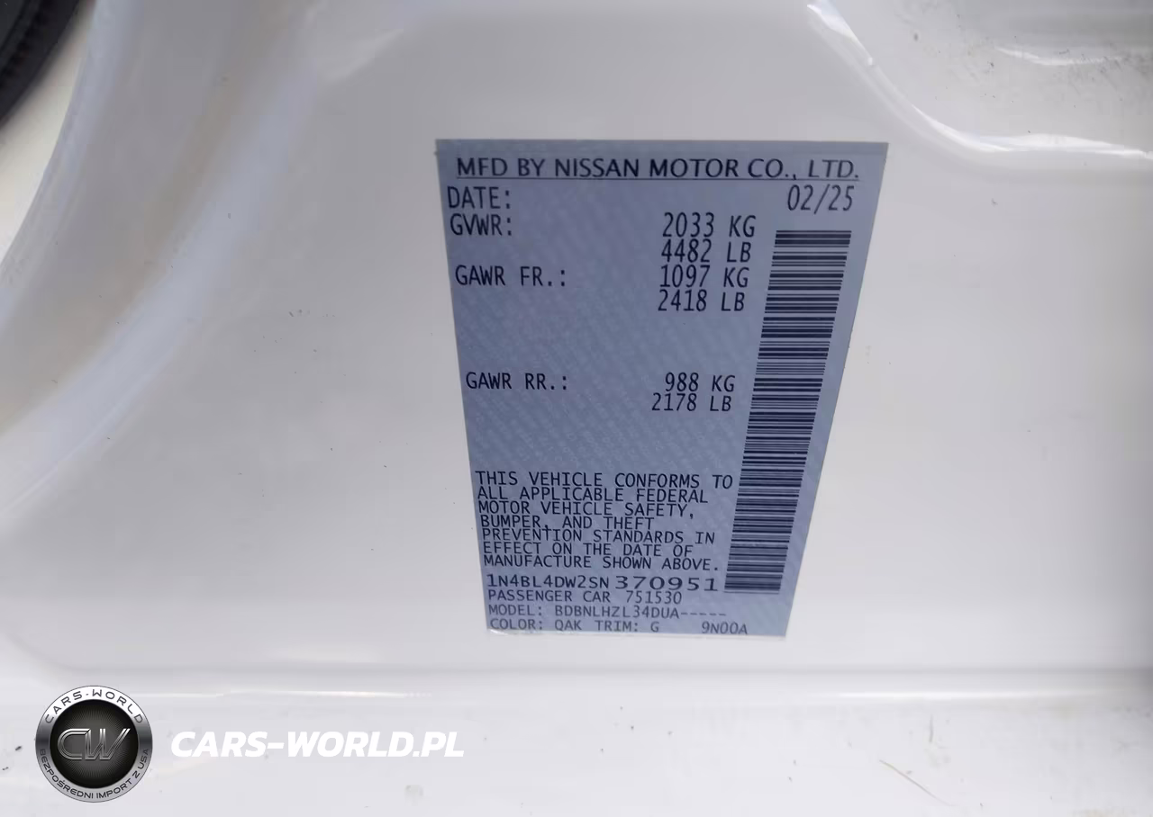 2025 Nissan Altima Sv Awd VIN:1N4BL4DW2SN370951 - 9
