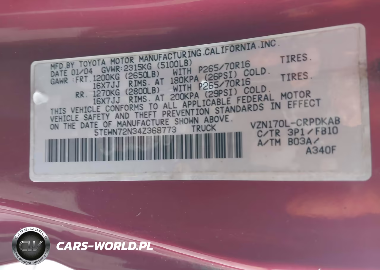 2004 Toyota Tacoma Base V6 VIN:5TEWN72N34Z368773 - 9
