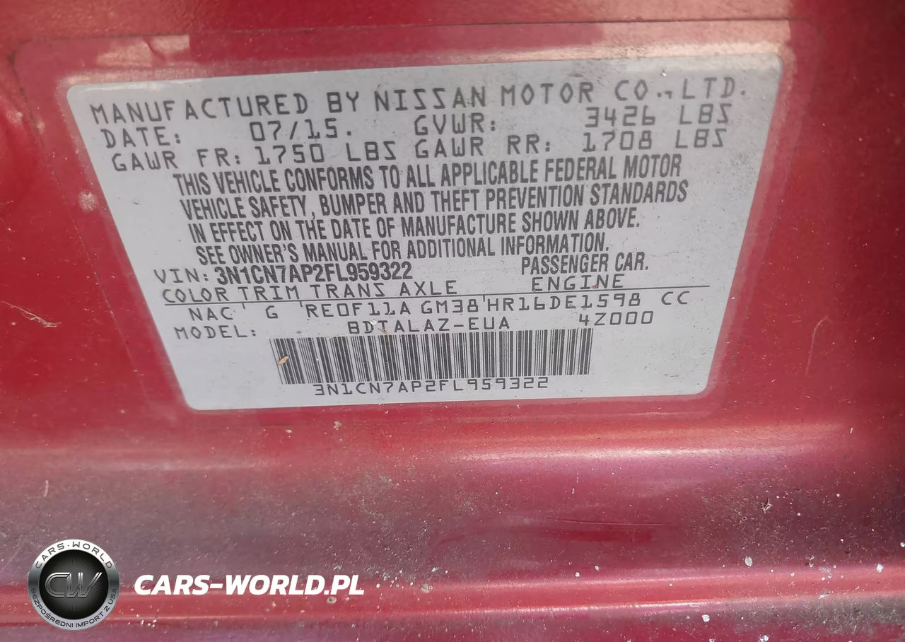 2015 Nissan Versa 1.6 S+ VIN:3N1CN7AP2FL959322 - 9