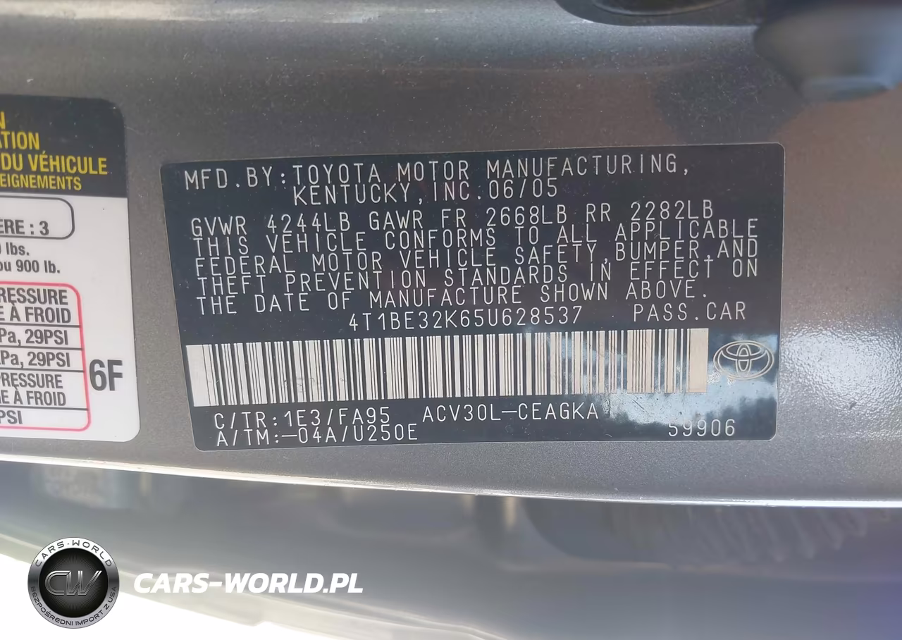 2005 Toyota Camry Xle VIN:4T1BE32K65U628537 - 9