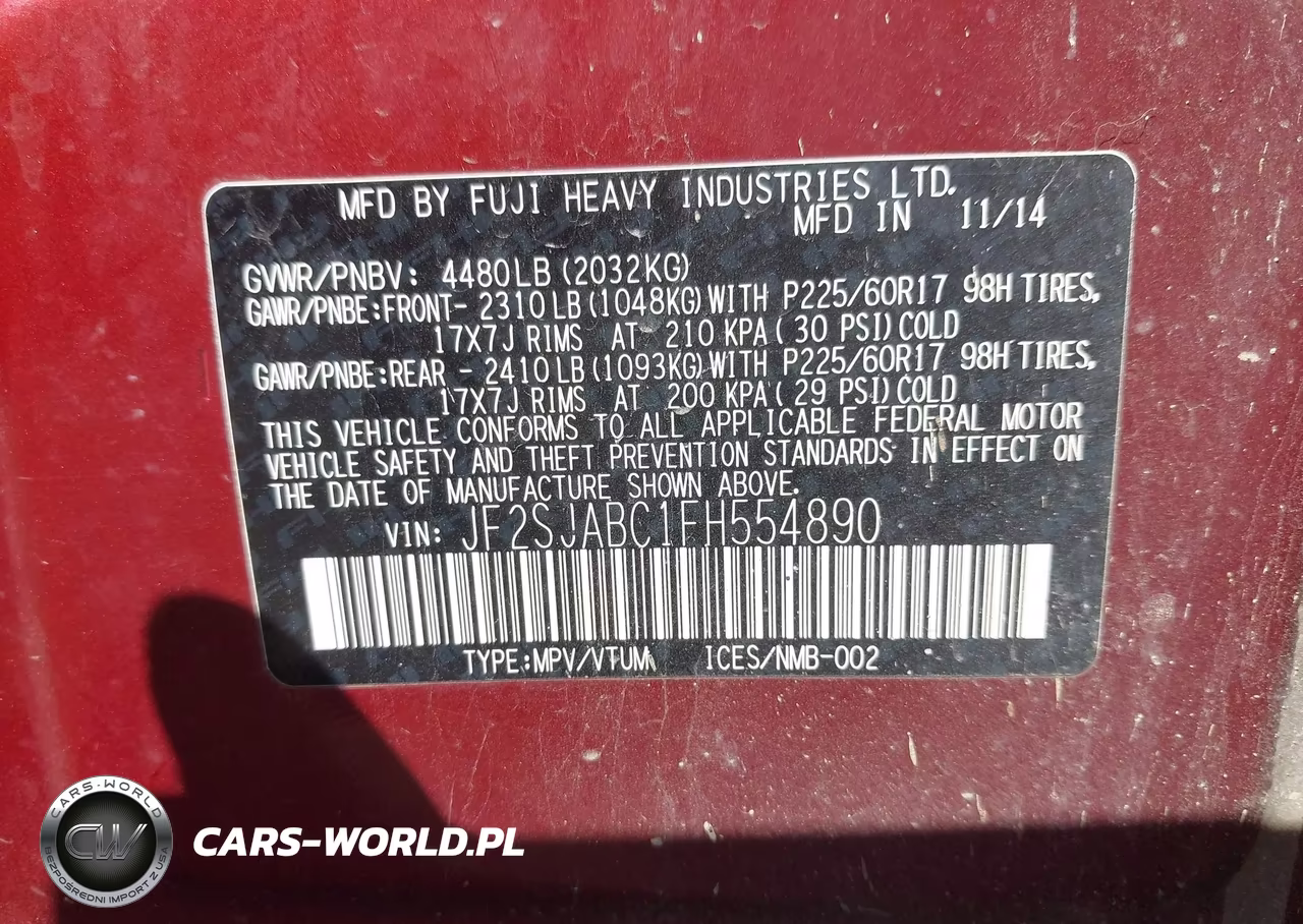 2015 Subaru Forester 2.5I VIN:JF2SJABC1FH554890 - 9