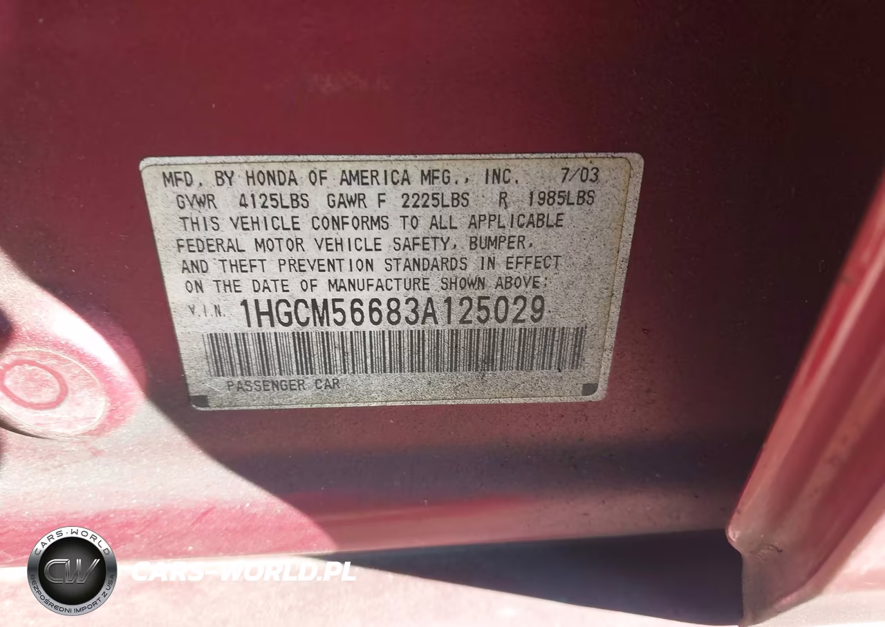 2003 Honda Accord 2.4 Ex VIN:1HGCM56683A125029 - 9