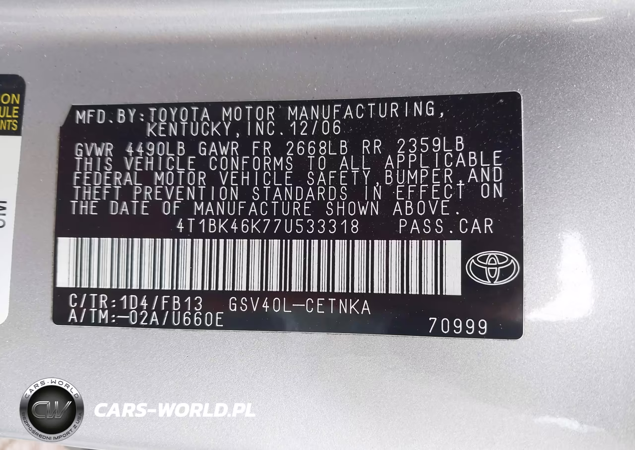 2007 Toyota Camry Le V6 VIN:4T1BK46K77U533318 - 9