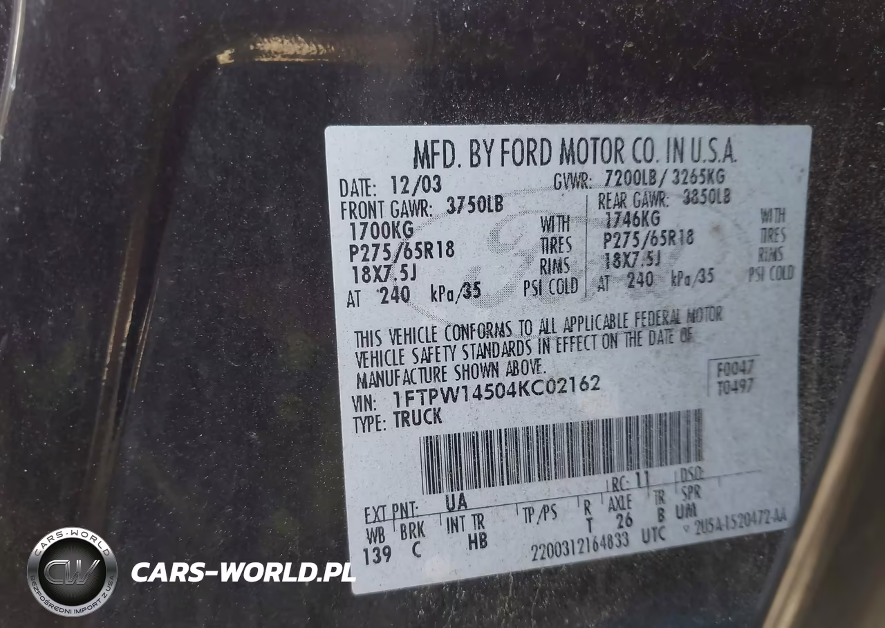 2004 Ford F-150 Fx4-Lariat-Xlt VIN:1FTPW14504KC02162 - 9