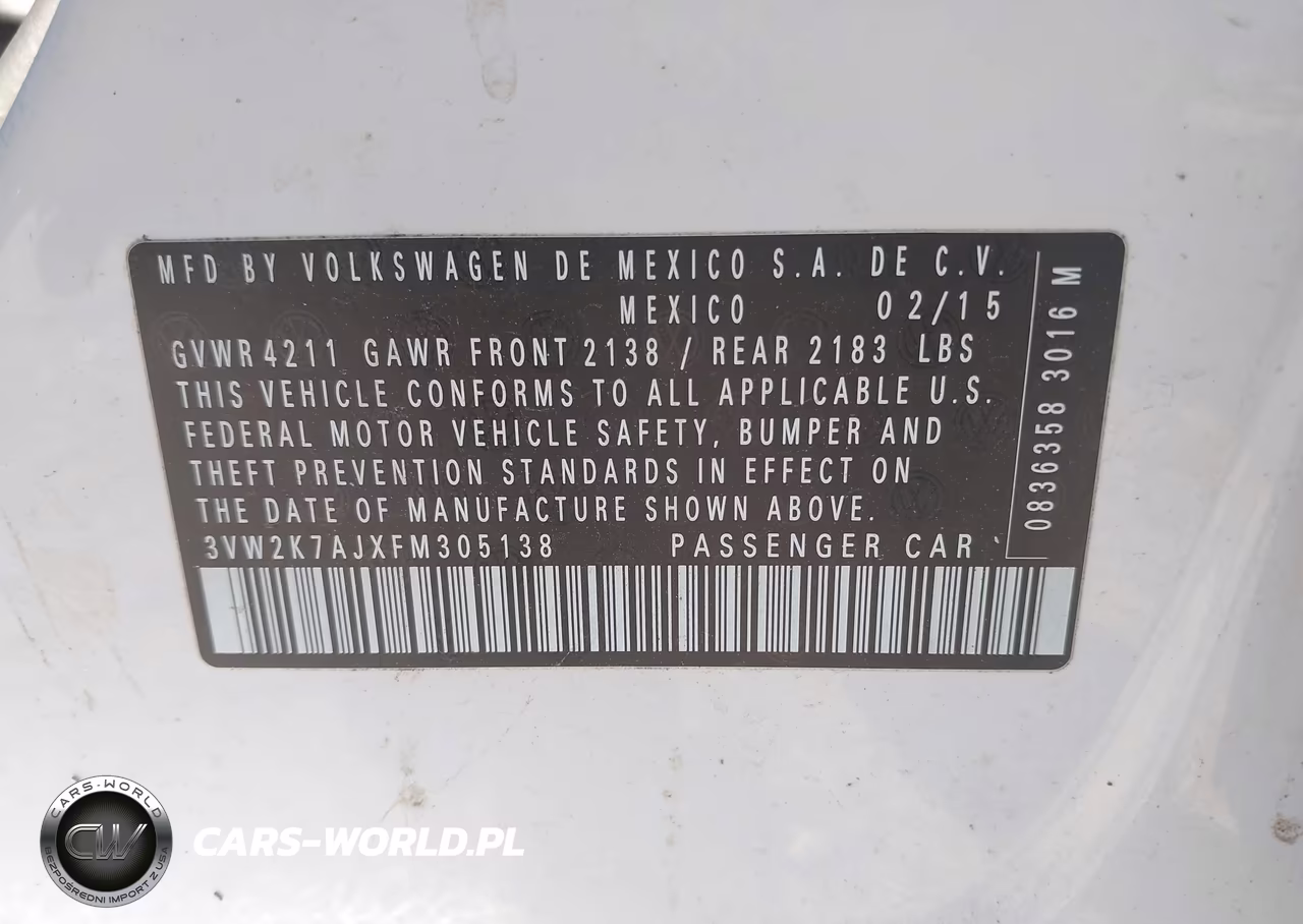 2015 Volkswagen Jetta 2.0L S VIN:3VW2K7AJXFM305138 - 9