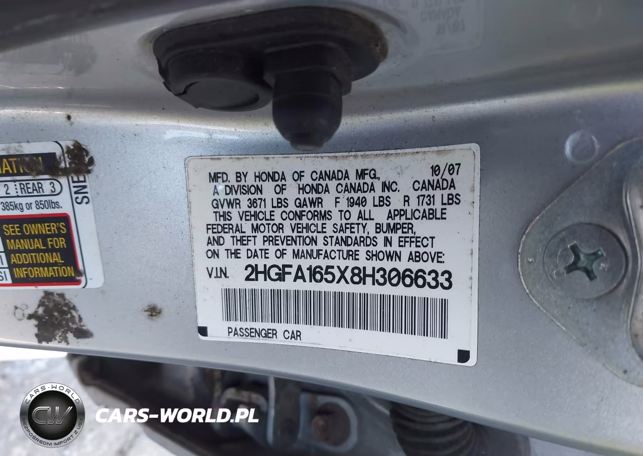 2008 Honda Civic Lx VIN:2HGFA165X8H306633 - 9