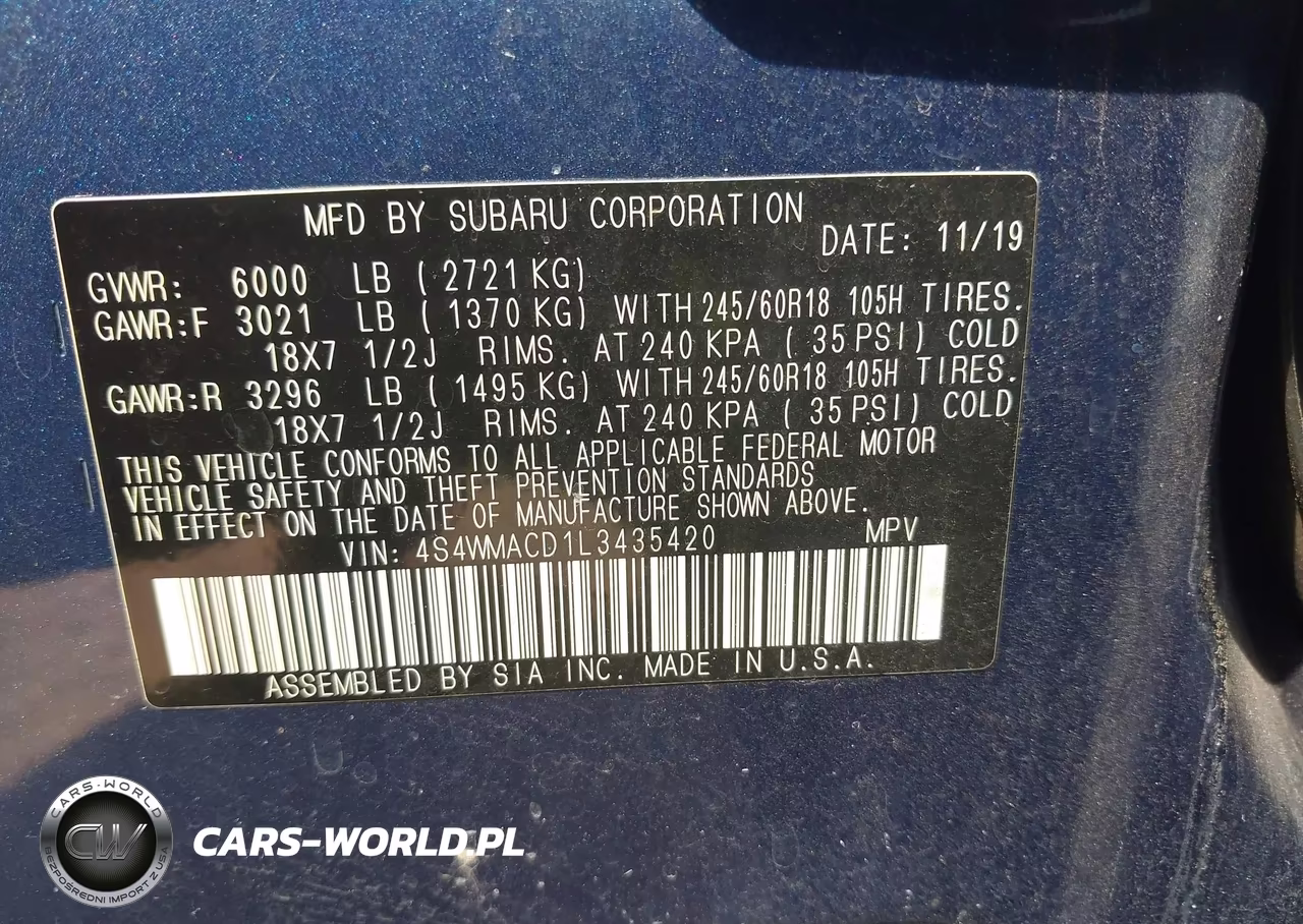 2020 Subaru Ascent Premium VIN:4S4WMACD1L3435420 - 9