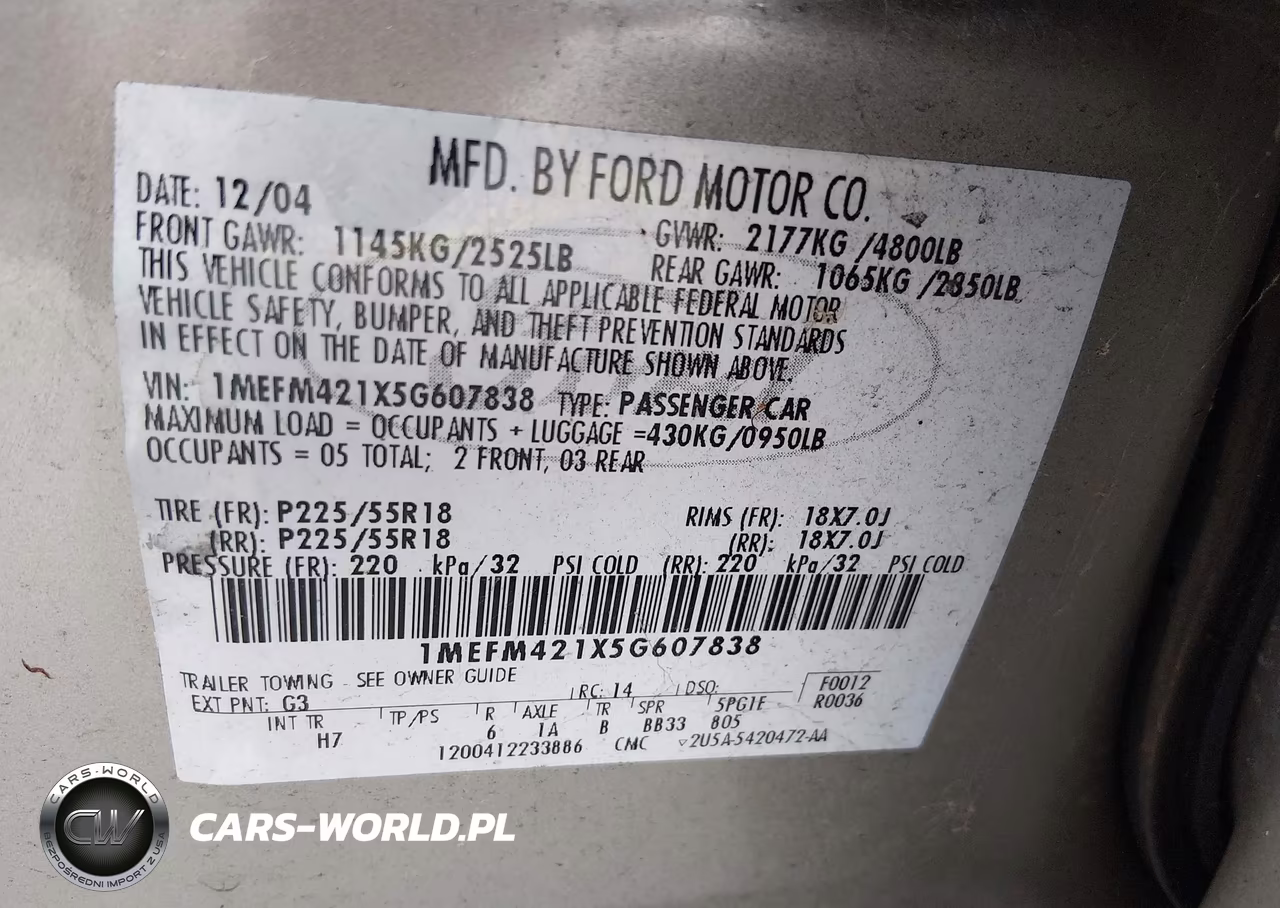 2005 Mercury Montego Premier VIN:1MEFM421X5G607838 - 9