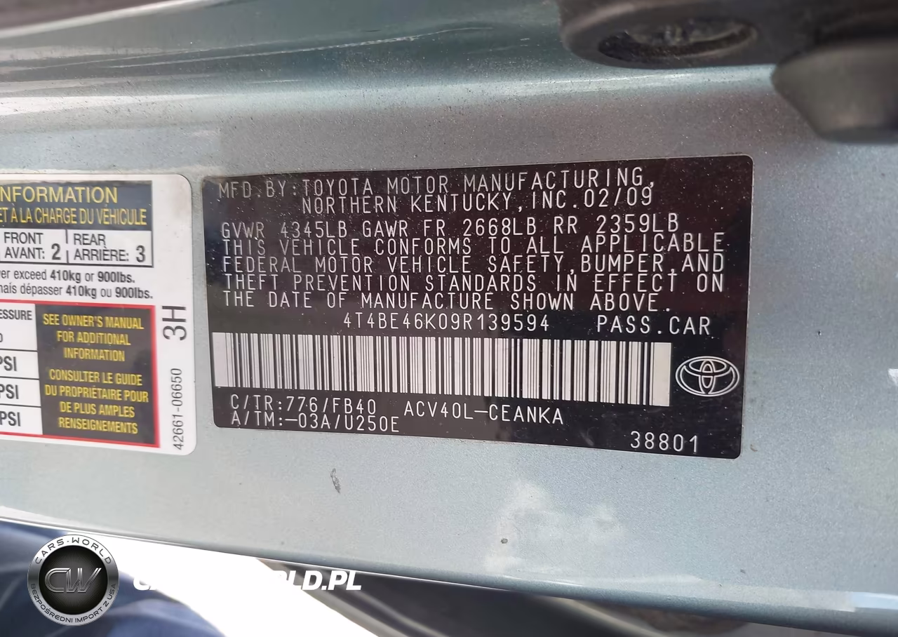 2009 Toyota Camry Le VIN:4T4BE46K09R139594 - 9